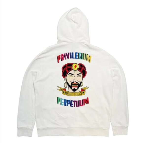 Gucci Sergio Mora Privilegium Perpetuum Zip Up Hooded Sweatshirt White Multi - Picture 3 of 11